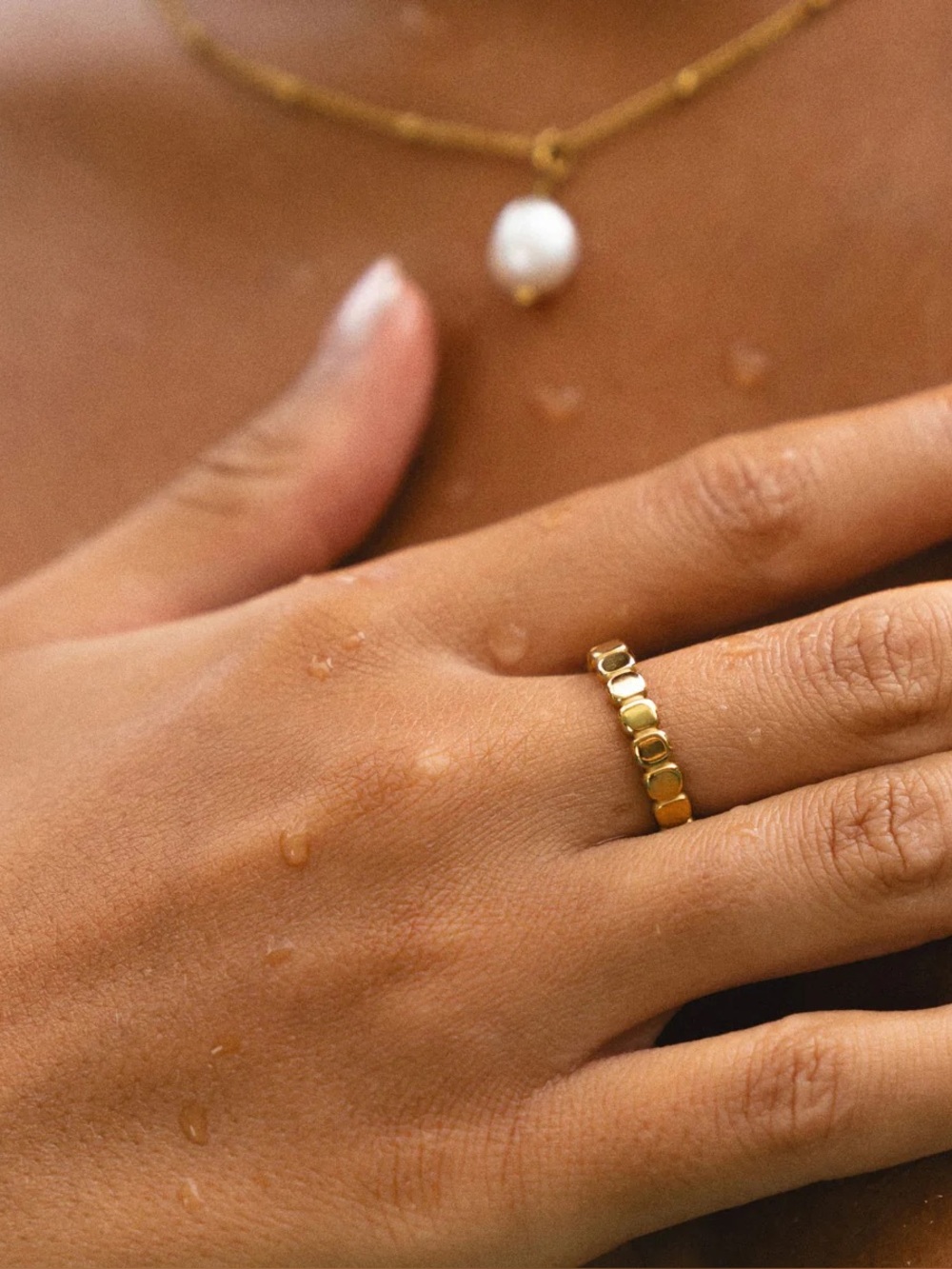 Like New Atolea Beaded Ring Size 8 Gold Colour